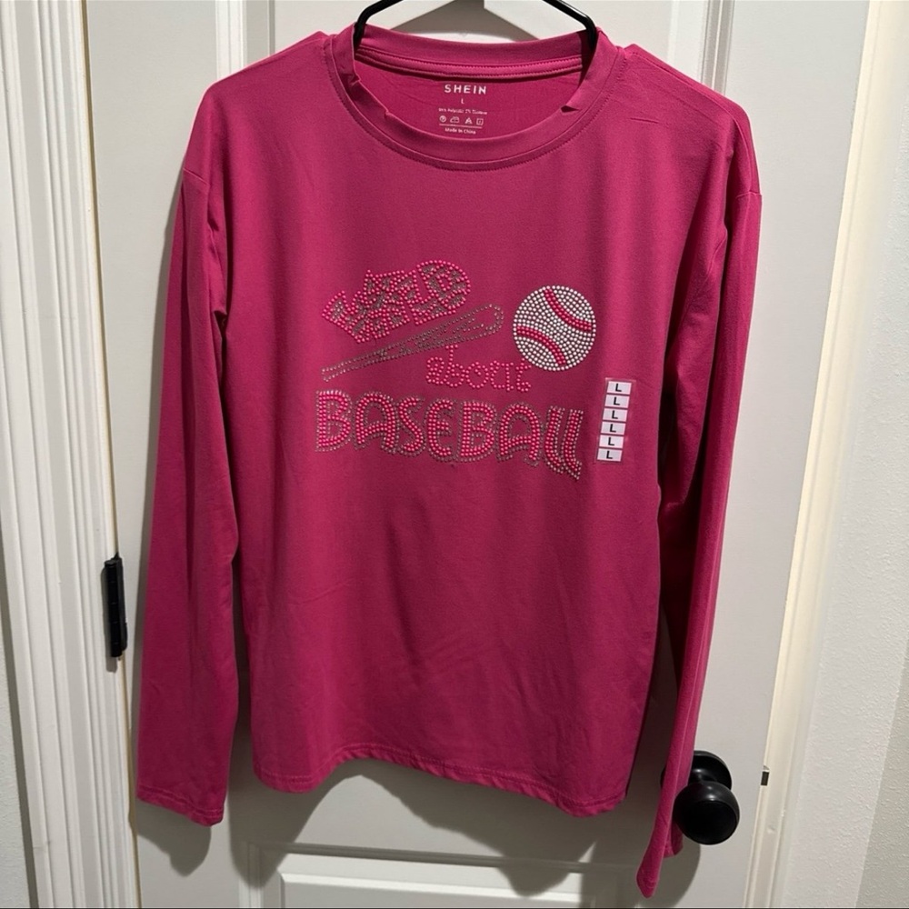 Shein | Wild About Baseball | Women’s Size Large | pink Long-Sleeve Shirt